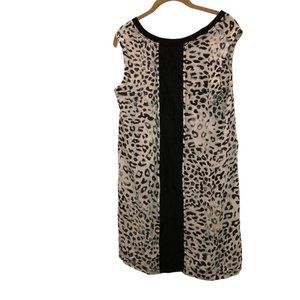 rogan 100% SILK black white snow leopard print shift dress M